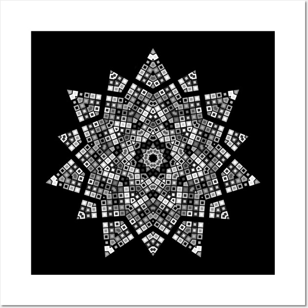 Star Burst Kaleidoscope | Geometric Hexagon Pattern White Black Wall Art by aRtVerse